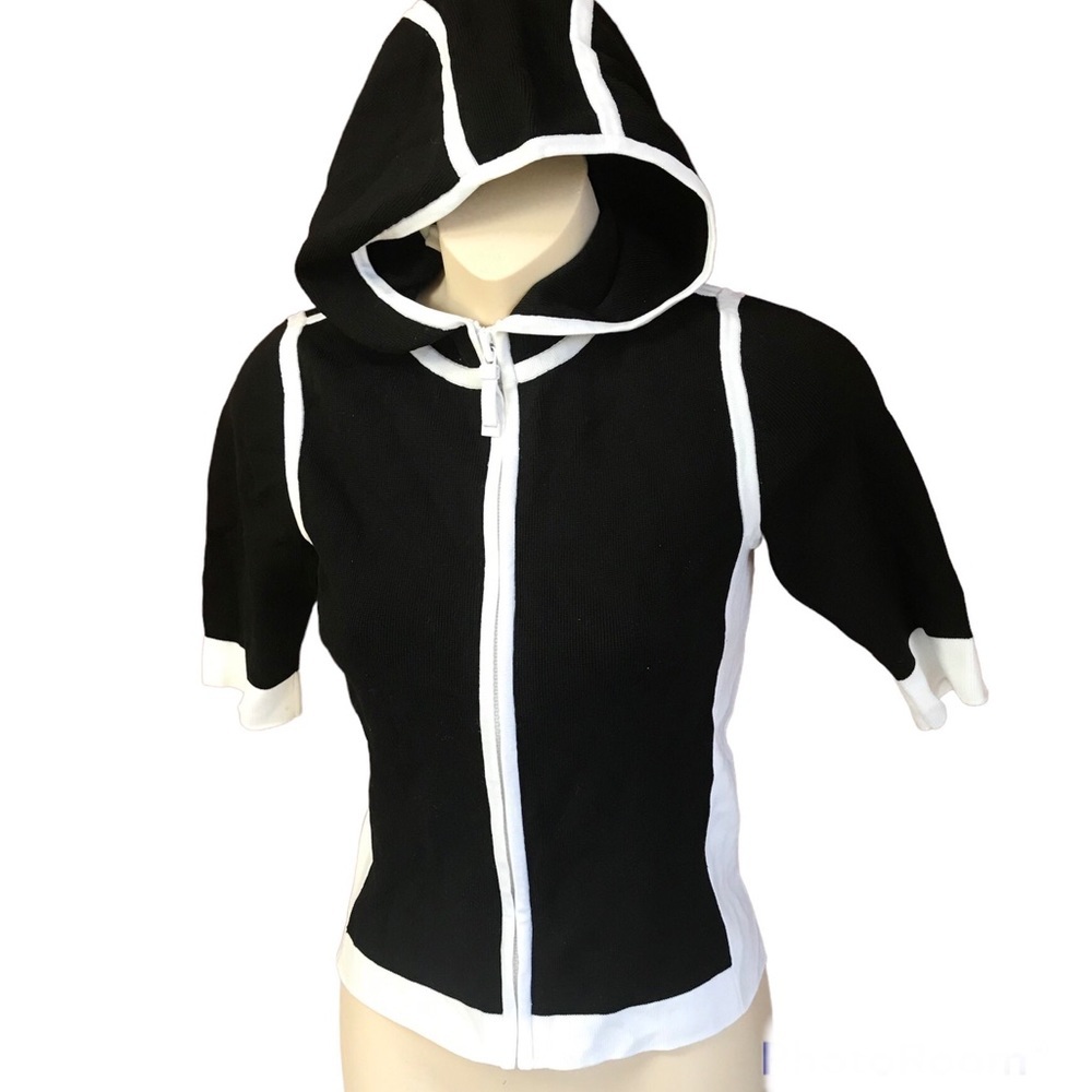 Armani Exchange Hoodie Sweater Jacket Knit Top Stretch 3/4 Sleeves Zipper Fitted